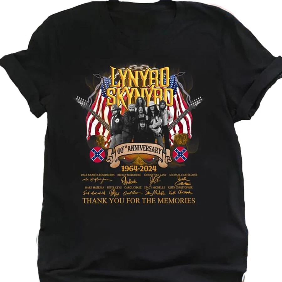 Lynyrd Skynyrd 60th Anniversary 1964 2024 Signatures American Flag T-Shirt XL