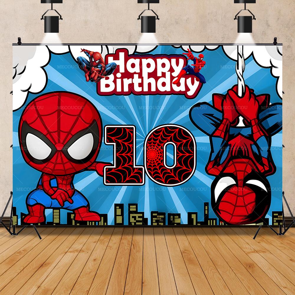 Cartoon spiderman theme background with age coding children boy birthday party decoration firstyear arrangement background props