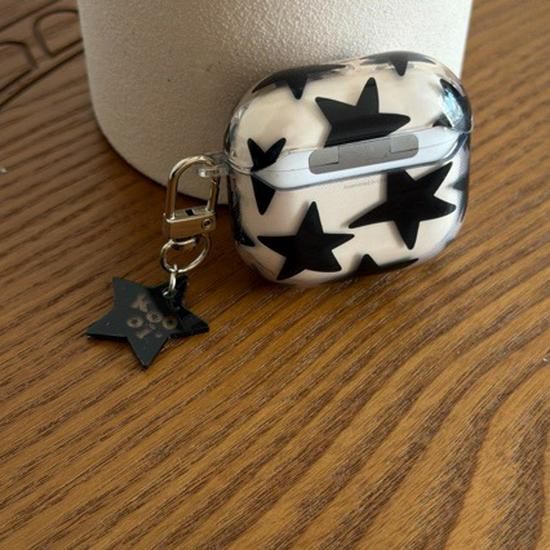 Korean-Style Black Star Pendant for AirPods 4/Pro 3 Protective Case (2nd & 3rd Gen)