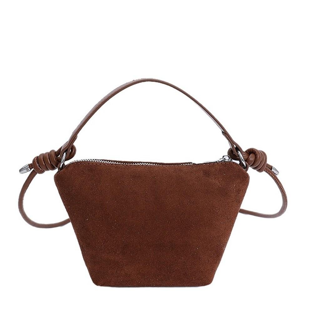 

Trendy Korean Suede Handbags Candy Color Leisure Frosted Shoulder Purse Small Zipper Crossbody Bags Ladies коричневый