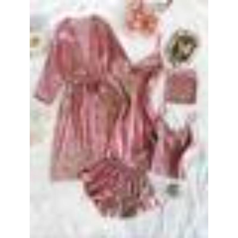 Suspender Women's Four-season Loungewear Lace-up Nightgown Nightdress Two-piece Set, Thin Outer Wear Medium and Long Pajama Set