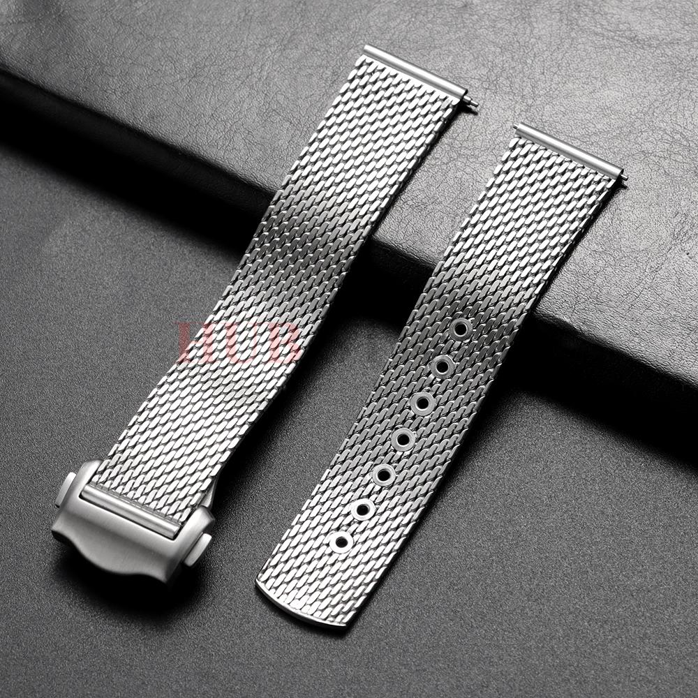 20mm pro Omega Seamaster Nerezová ocel Plochý interface Síťovaný řemínek na hodinky Business pro pánskou módu S rychloupínáním