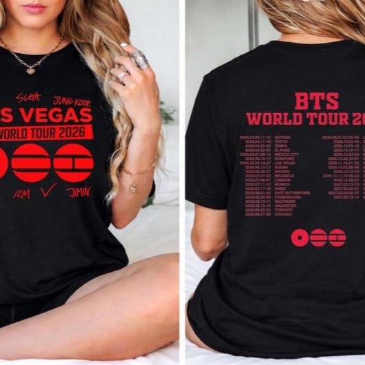 BTS Světové turné 2026 Oboustranné unisex tričko, tričko z koncertu BTS 2026, dárek pro fanouška Army, BTS Merch, tričko pro fanouška Army, tričko z comebacku BTS Arirang