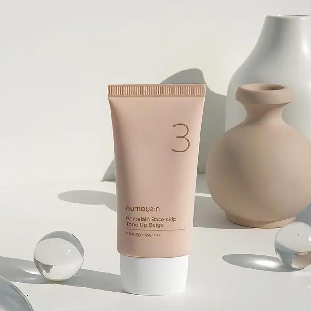 NUMBUZIN Nr. 3 Porzellanbasis Skip Tone-Up Beige 50ml/1.69fl.oz, Gleichmäßiger Hautton, Leichte Komfort-Textur, Koreanische Kosmetik, Koreanisches Make-up