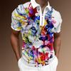 Abstract Print Short Sleeve Polo Shirt, Half-Zip Casual Wear