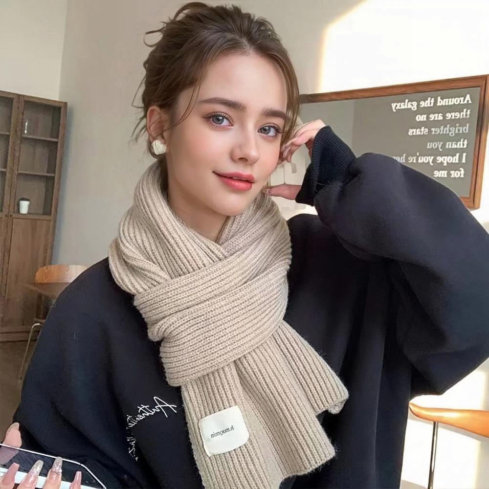 Autumn Winter Women Knitted Wool Scarf Fashionable Solid Color Warm White Ring Scarf Christmas And New  Gifts For Men Girls