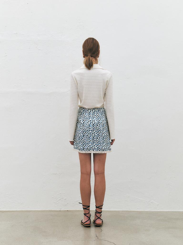 Kume Printed Wrap Mini Skirt, Blue