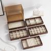 Antique Chinese Walnut Wood Multi-layer Jewelry Box with Drawers for Rings, Earrings, and Necklaces