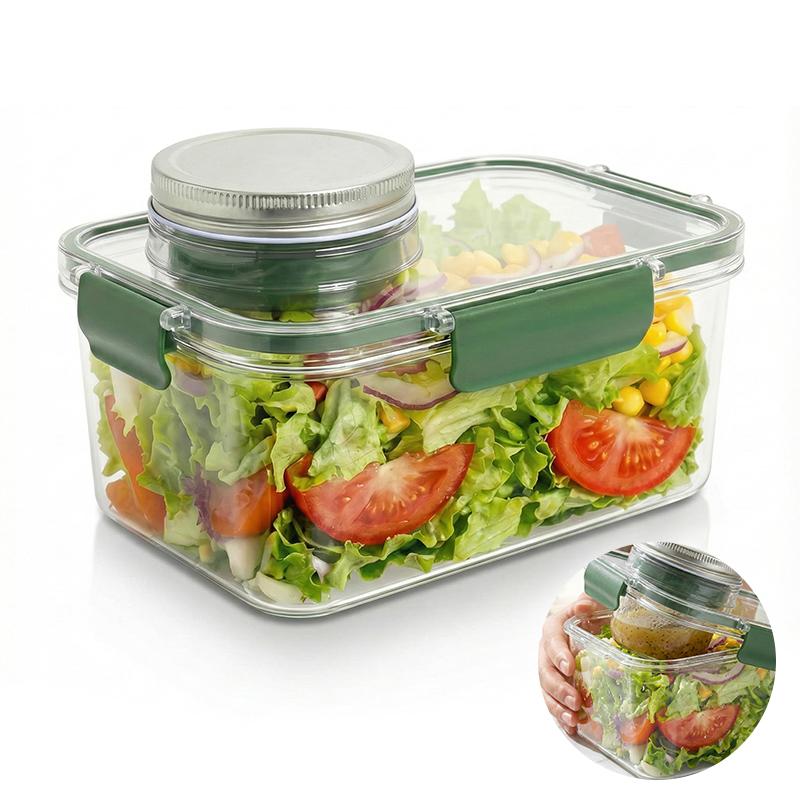 Salad Container For Lunch With Vertical Layering & Dressing Holder, Airtight Salad Pod With Fork, Portable Leakproof Organizer