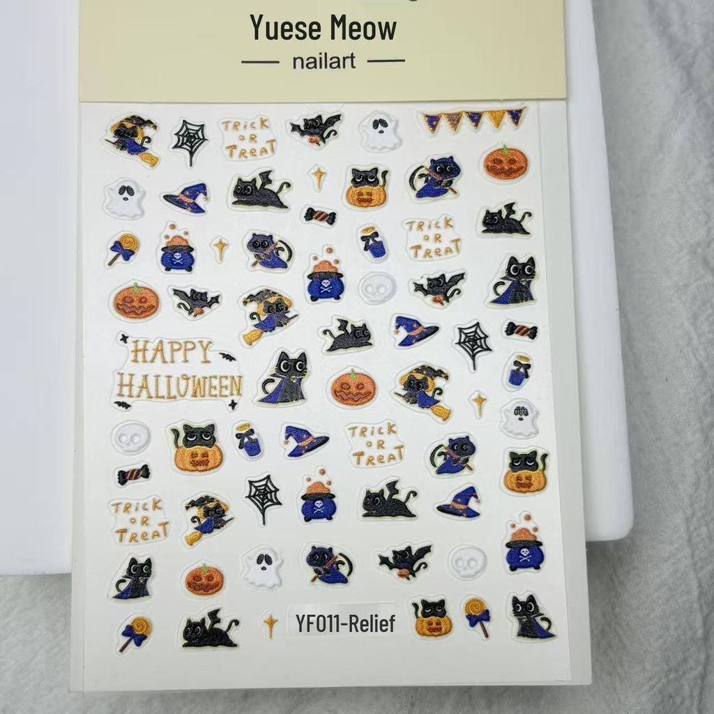 New 3D Halloween Nail Art Stickers: Embossed Pumpkins & Bats