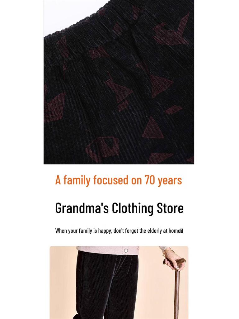 Corduroy Winter Velvet-Lined Trousers for Women - Warm, Straight-Leg, Ideal for Elderly and Middle-Aged.