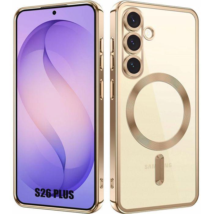 Coque pour Samsung Galaxy S26 Ultra, Protection Transparente avec Anneau Magnétique Contour Doré