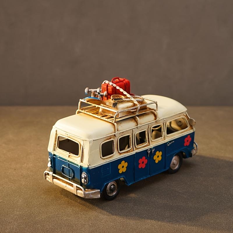Vintage Iron Art Bus Model with Floral Design,American,European Style, Rustic Decorative Statue for Home, Living Room, or Office Display, Bus Decor