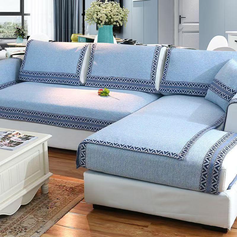 

New Chinese Style Sofa Cushion Cushion Non-Slip Cushion New Arrival 2025 High-Grade Thickened Cotton and Linen Fabric Linen Solid Wood Yunshan Mohai-Blue 70*70cm [armrest/backrest]]