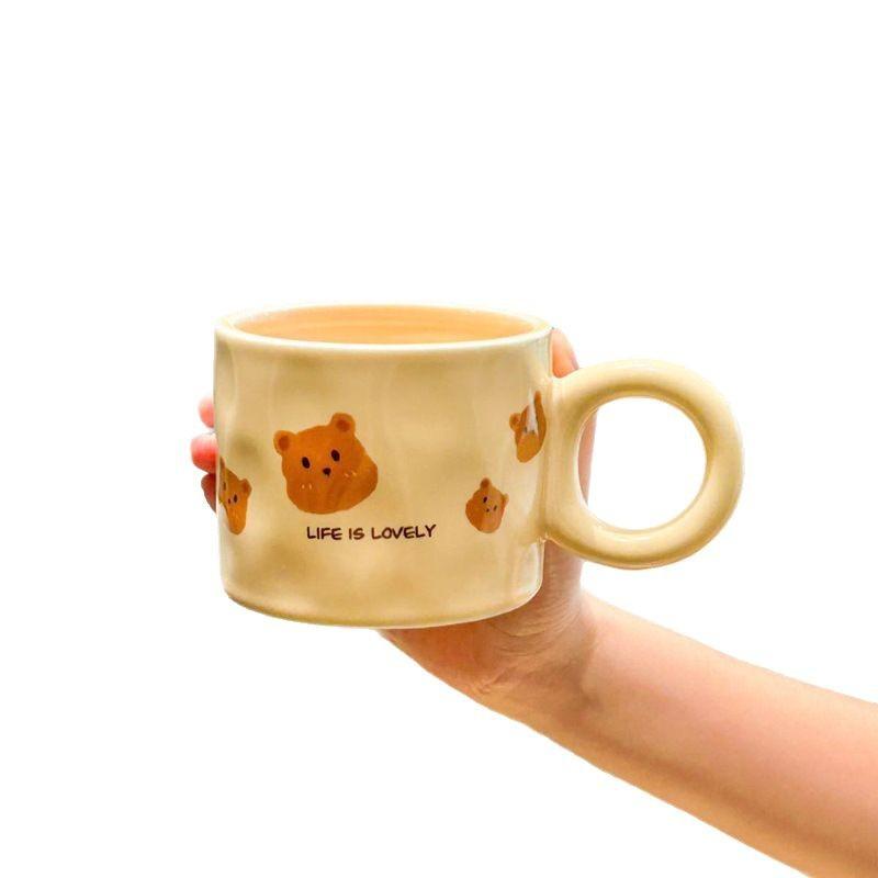 Cute Milk Fufu Bear Cup with Spoon Niche Design Couple Ceramic Mug Appearance Home Breakfast Coffee Cup