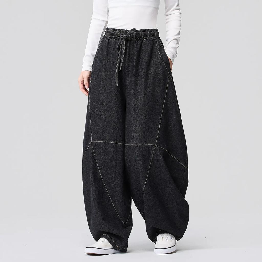 Men Vintage Washed Baggy Jeans Plus Size Ming Dynasty Lantern Trousers Chinese Retro Streetwear Denim Pants Man Wide Leg Pants