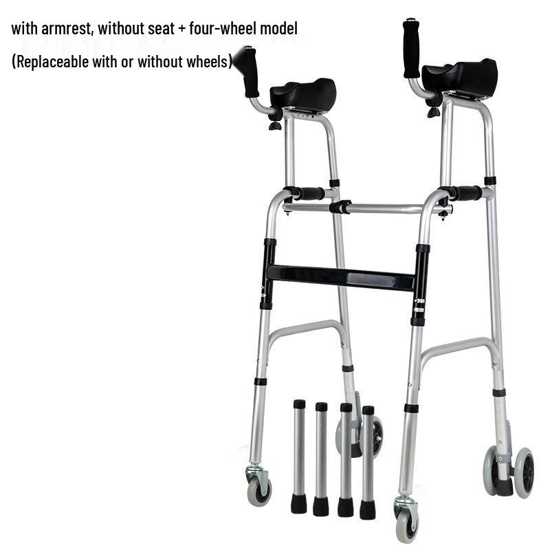 Aluminum Alloy Rollator Walker with Wheels, Seat, and Arm Support – Four-Legged Mobility Aid.