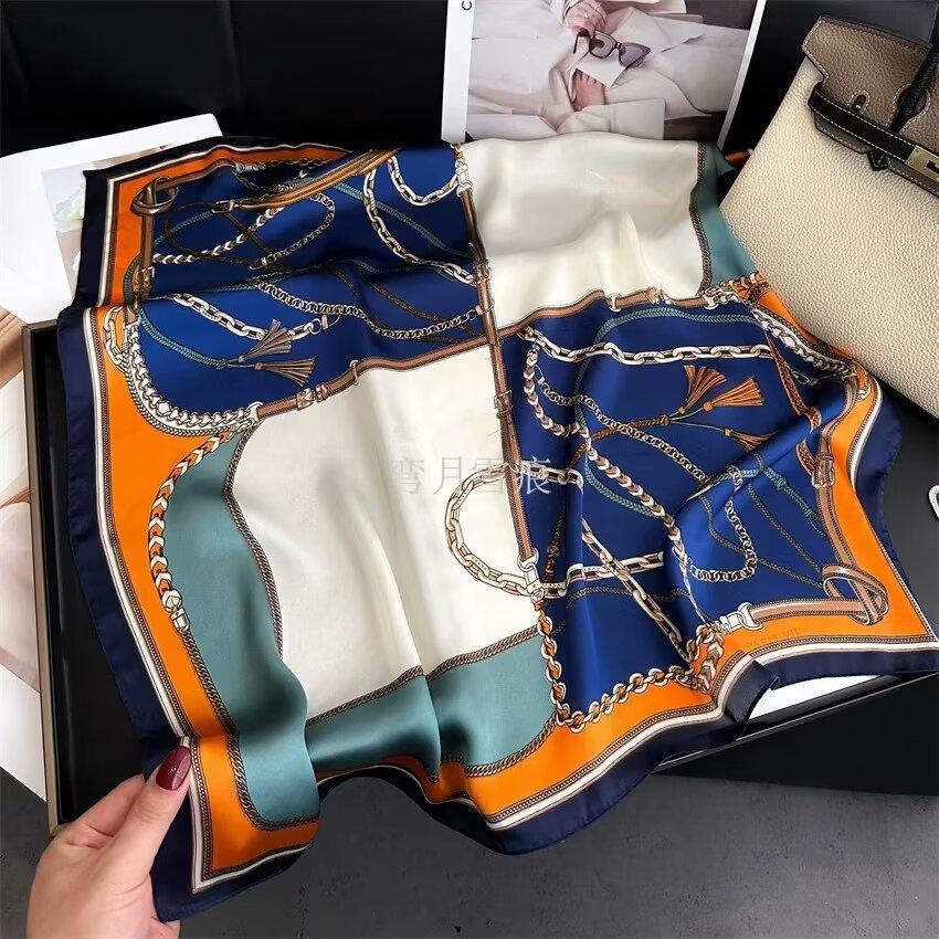 Luxury Horse Belt Print Silk Square Scarf Women Hijab Hair Bands Neckerchief Female Satin Shawl Ribbon Headband Fashion Bandana