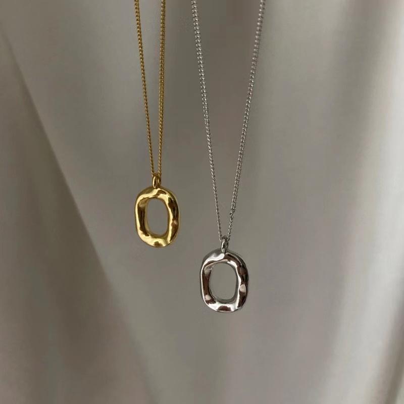 S925 sterling silver irregular circle necklace women's light luxury simple geometric pendant niche personality necklace