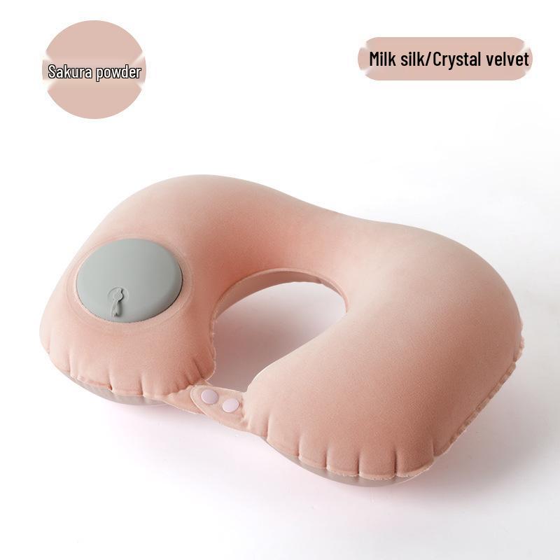 Inflatable U-shaped Travel Neck Pillow - Portable, Ergonomic, Height-Adjustable, Storable Milk Silk Design