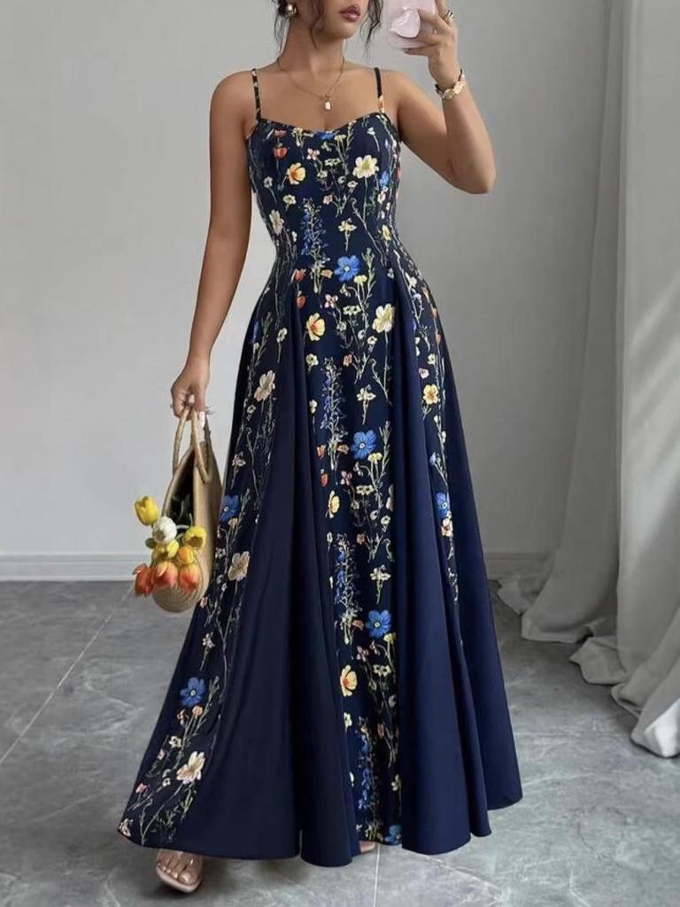 2026 European & American Summer Fashion Spaghetti Strap Print Dress
