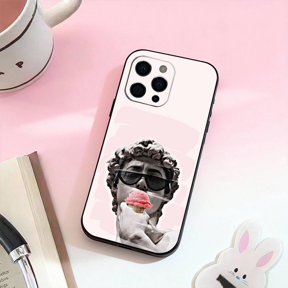 

Aesthetic Funny David Mona Lisa Phone Case For iPhone 17,16,15,14,13,12,11 Plus,Pro Max,Soft Silicone Black Cover iPhone13