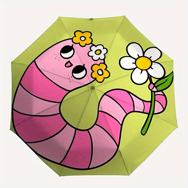 

1pc Cute WormAutomatic Folding Umbrella, Portable & Foldable Design with 8 Ribs, Casual Outdoor Accessory yy250804290