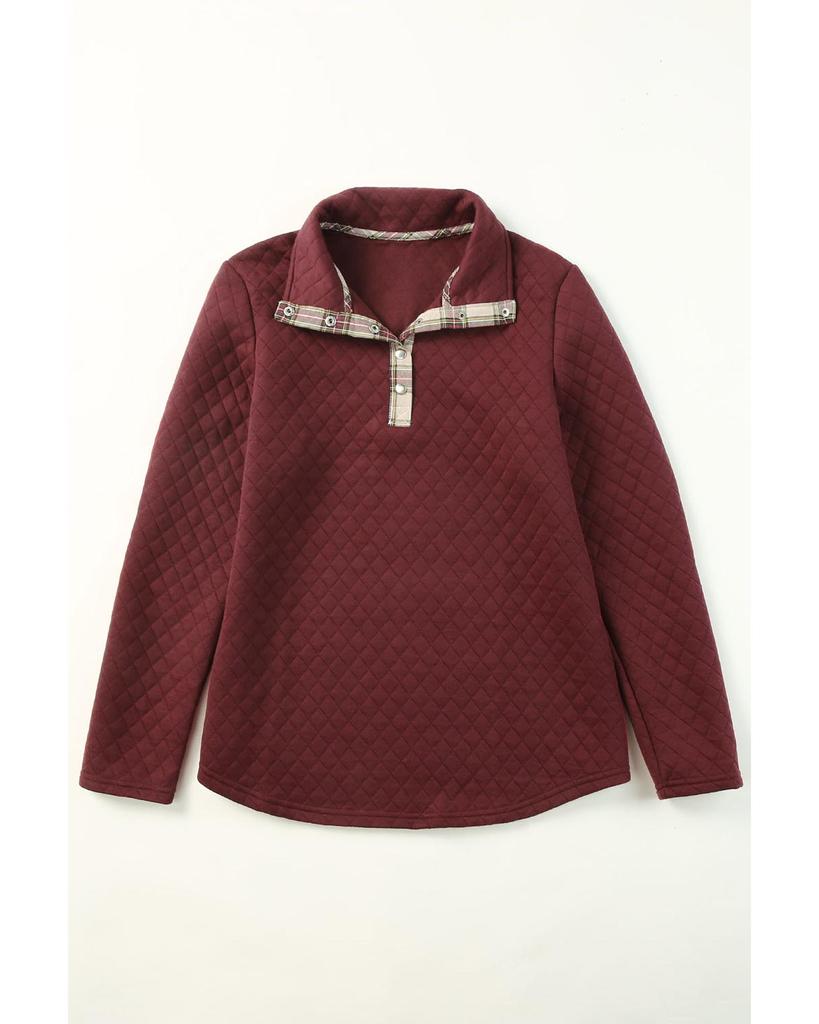 Azura Exchange Geometric Texture Plaid Trim Sweatshirt