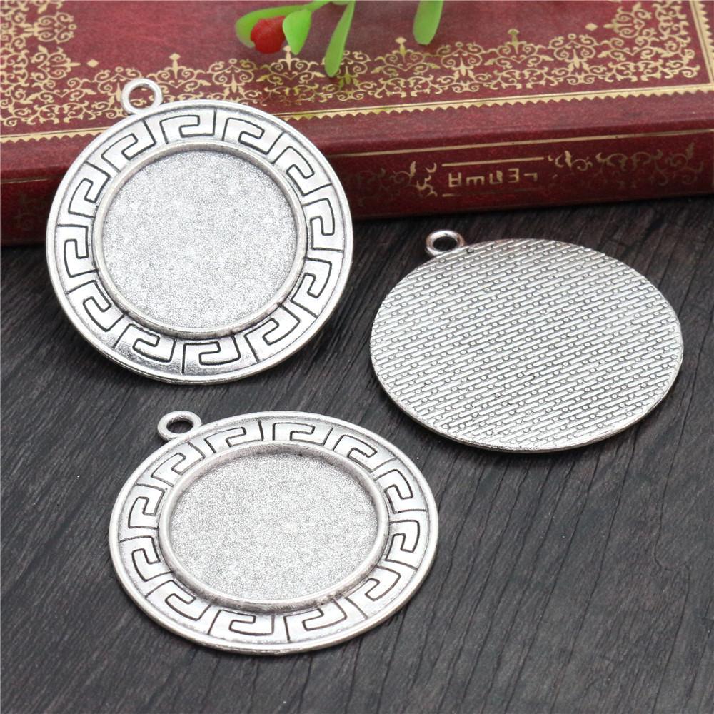 New Fashion 5pcs 25mm Inner Size Black Antique Silver Plated Bronze Flower Simple Style Cabochon Base Setting Charms Pendant