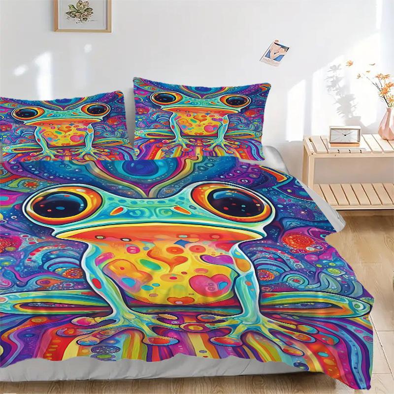 3pc Froggy Colors Cover Set - 1 Quilt Cover + 2 Pillowcases, All Seasons Bedroom Setting, Perfect for Home073
