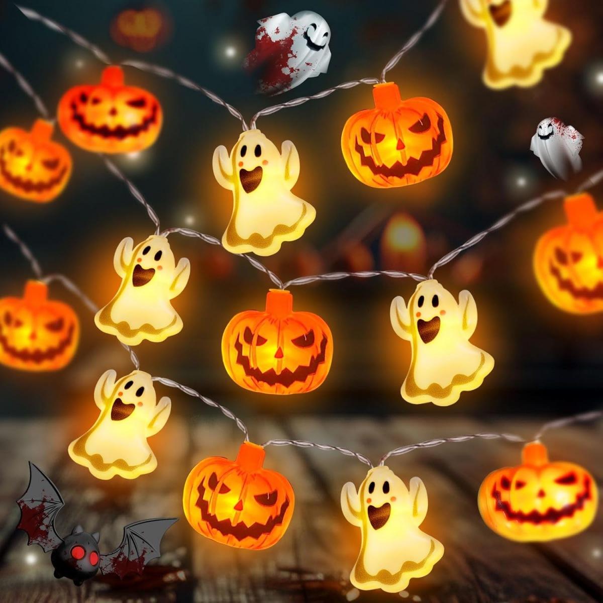 

New Halloween LED Lights Outdoor Decoration Atmosphere Colorful Lamp Halloween Festival Pumpkins Ghosts Bats, Light Strings 1.5M 10LEDS