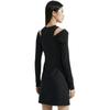 Calvin Klein Solid Color Embroidered Letter Off-Shoulder Long Sleeve Dress Women Dresses Space-Black J222324-BEH