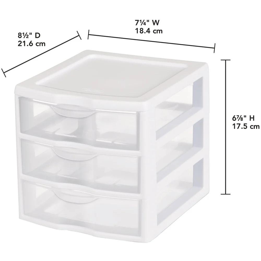 Small 3 Drawer Storage Unit Plastic Stackable Organizer Clear Front Drawers Desktop Container Office Home Crafts Makeup