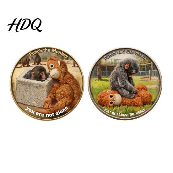 Recovery Gift Token Monkey Commemorative Coin Baby Hugging Plush Toy Challenge Motivational Display Double-Sided Collectible Animal Inspirational for