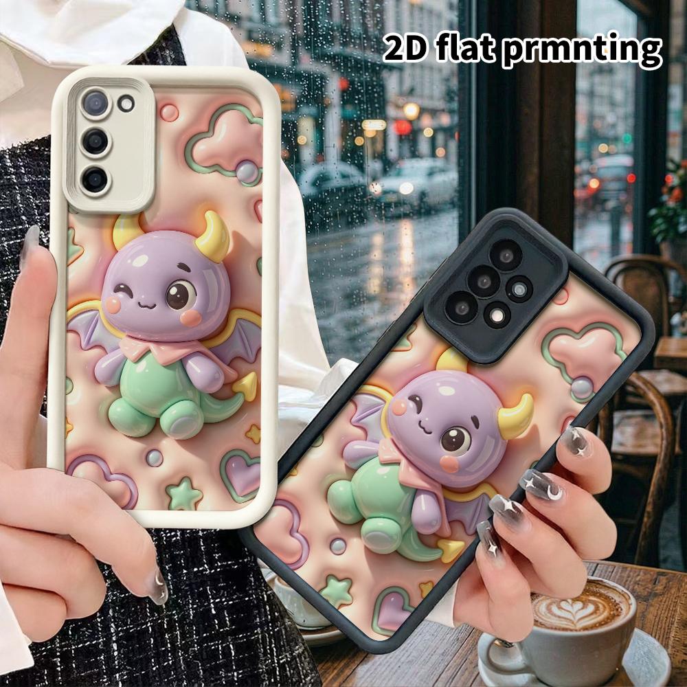 Phone case: 2D flat design suitable for Samsung Galaxy A34 A35 M05 M06 S20 S22 S21 FE Plus 5G protective case, purple and green little devil, perfect 