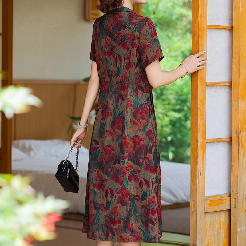 Elegantes Kleid für Damen Vintage Kleidung Übergröße Lässig Kurzarm Sommer Langes Kleid