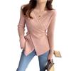 Women's V-Neck Irregular Knit Long Sleeve Sweater - Slimming Autumn Fashion Top