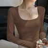 Women's White Square Neck Long Sleeve Slimming Top – Sexy Autumn Base Layer