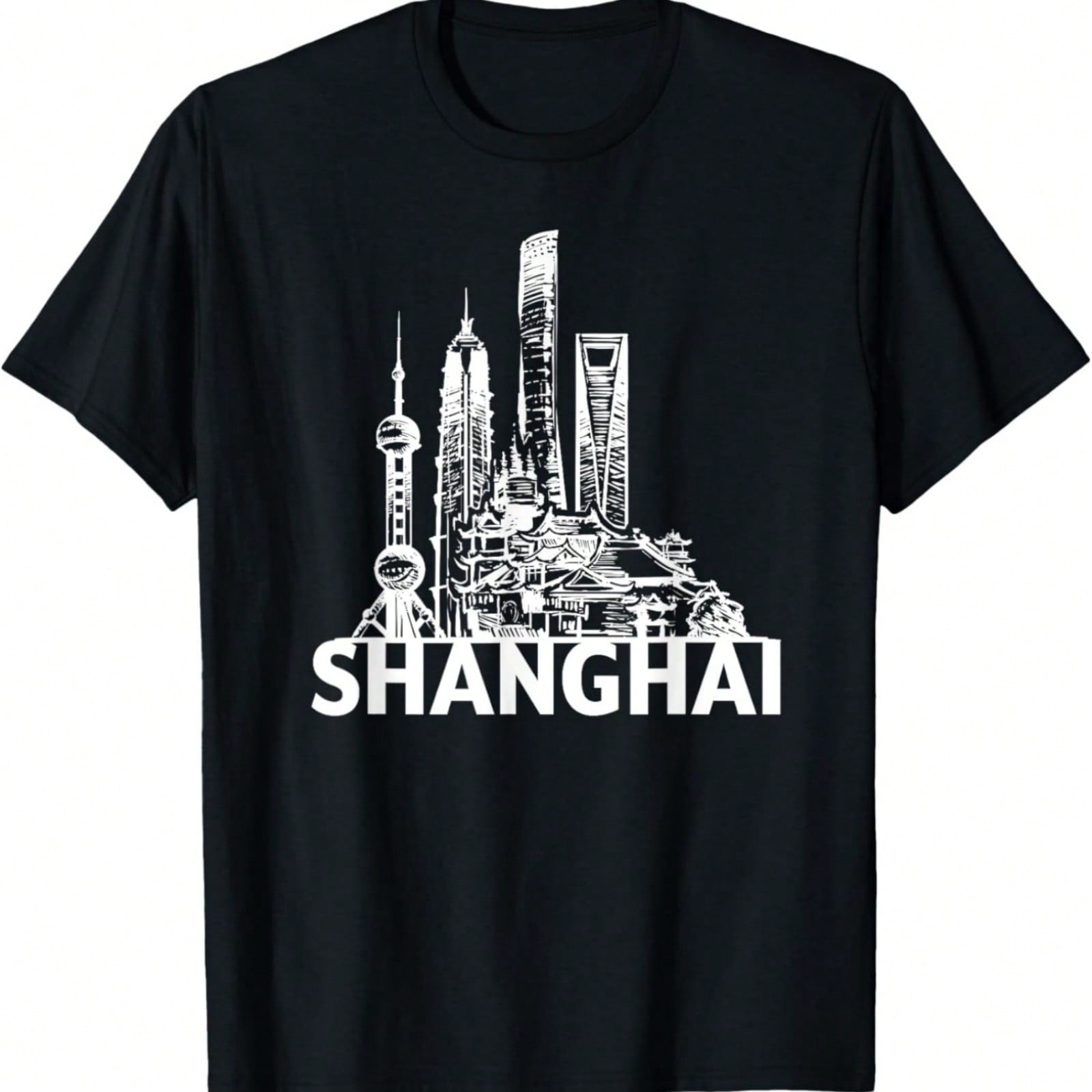 Shanghai China Asia City Skyline Silhouette Outline Sketch T-Shirt S разноцветный