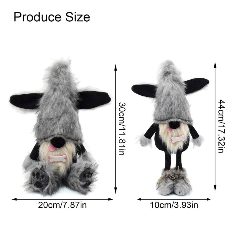 Mysterious Black Dog Gnomes Statue Plush Dolls Handmade Scandinavian Figurine Dog Ear Elf Figure Ornament Home Decors