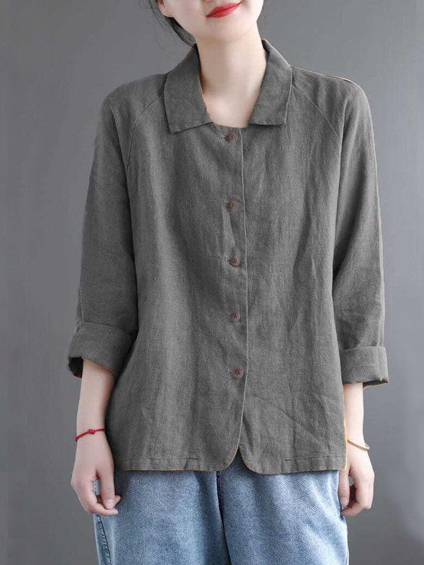 Damen Baumwolle Leinen Hemdjacke - Frühling/Herbst Vielseitig Einfarbig mit Sonnenschutz