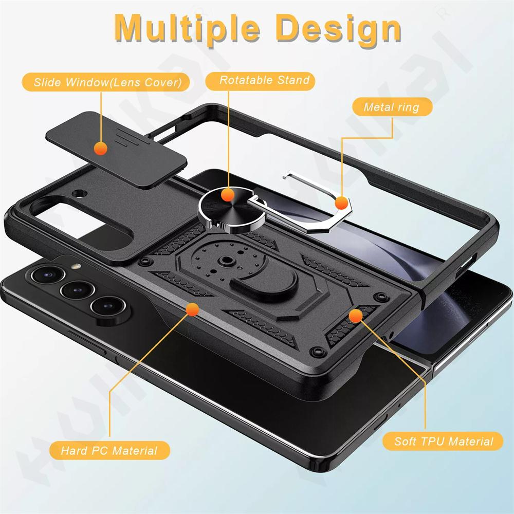 Case for Samsung Galaxy Z Fold 6 5 4 5G Ring Holder Kickstand Camera Protection Bumper Support Magnetic Car Mount Coque Cover
