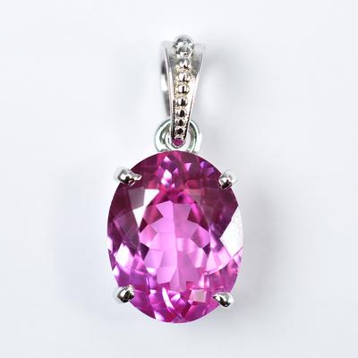 Natural Pink Sapphire Pendant 20 Ct Oval Cut 925 Solid Silver Gemstone September Birthday Birthstone