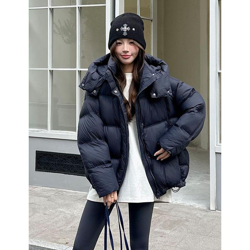 Removable hooded stand-up collar temperament fluffy white duck down jacket women's new model