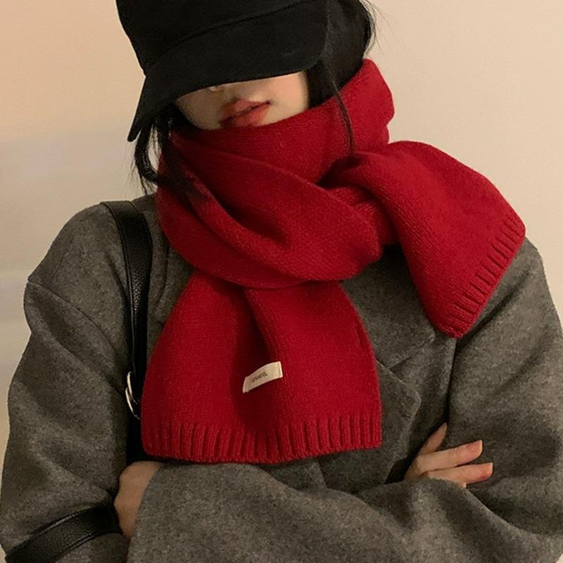 New Knitted Red Scarf Women Winter Simple Classic Solid Color Wraps Men Couple Scarf New Soft Warm Thermal Wool  Muffler