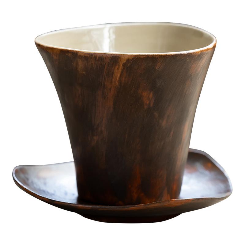 Retro Kiln-Changed Ceramic Coffee Cup with Saucer, Handmade Irregular Tea Cup for Home & Cafe