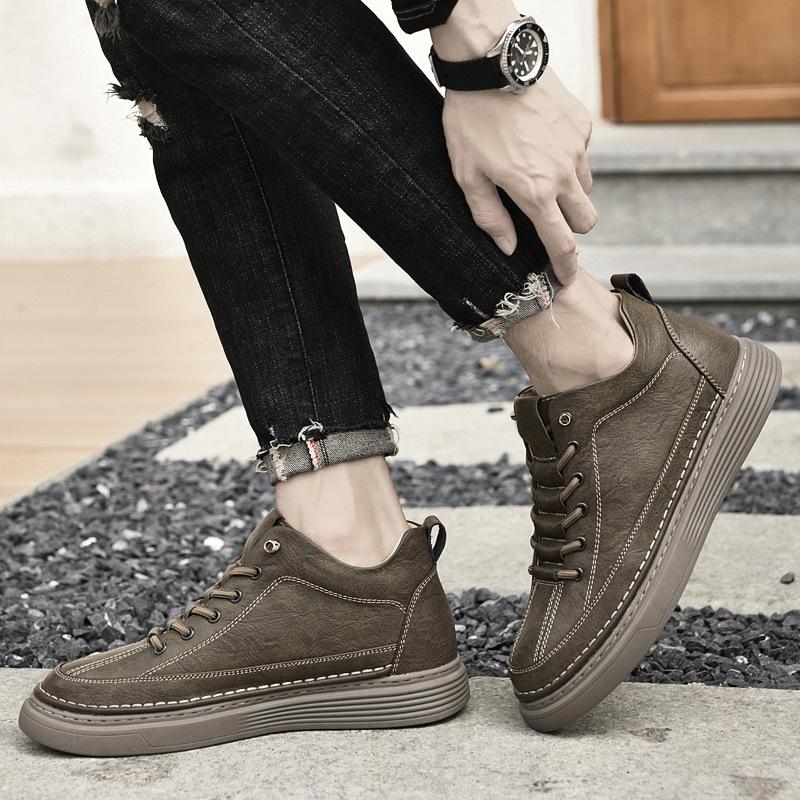Men's Shoes 2025 Summer New Teenagers Daily Lace-up Free Platform Casual Shoes Retro Trend Mid-top Board Shoes Men