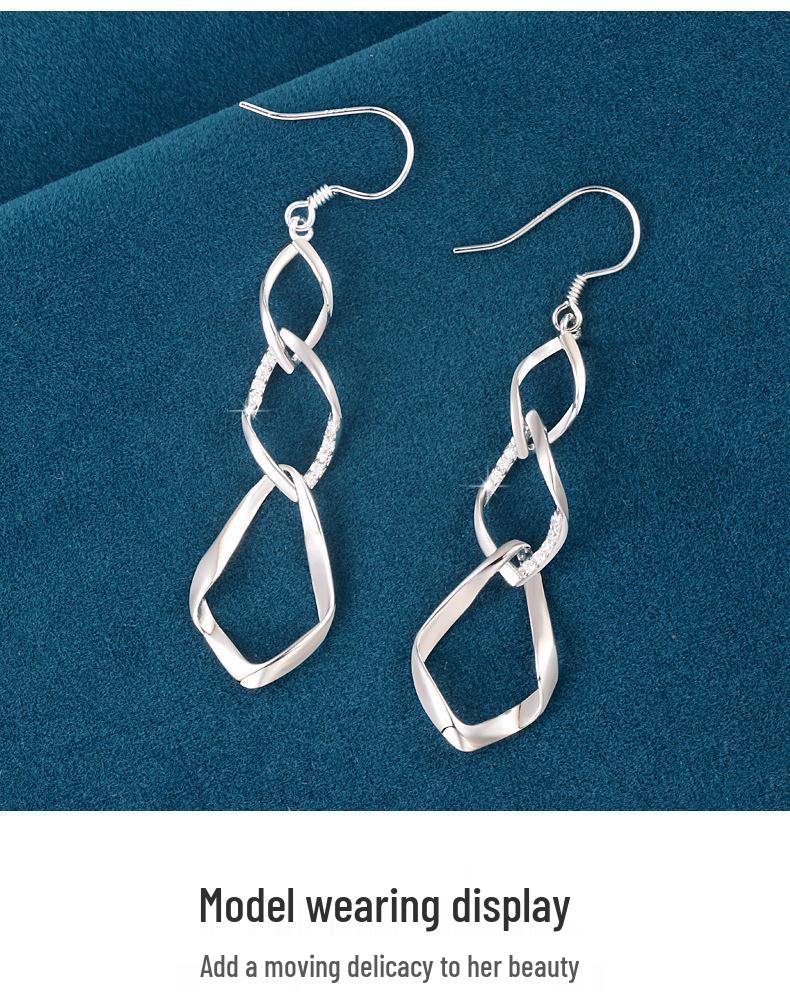 Elegant Water Drop Tassel Earrings, 925 Sterling Silver, Slimming Hollow Design for Women