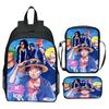 Set Zaino 3 Pezzi Stampato One Piece Cartone Animato Pirata Blu Marinaio Zaino Scuola Elementare Grande Capacità Resistente all'Acqua Zaino per Bambini
