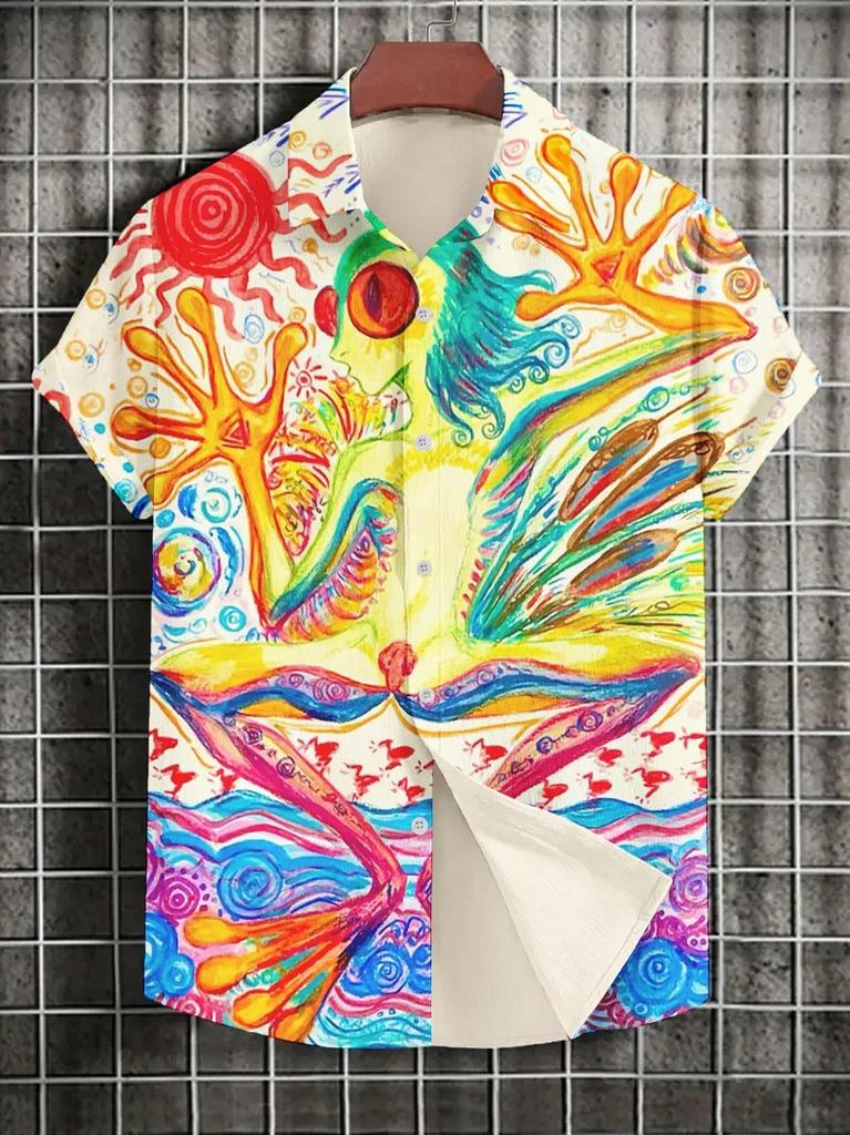 Fashion Men's Graphics Shirts Short Sleeved Button Down Lapel Shirts For Summer Oversized Tops Vacation Casual Hawaiian Shirts